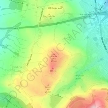 Mapa topográfico Winter Hill, altitude, relevo