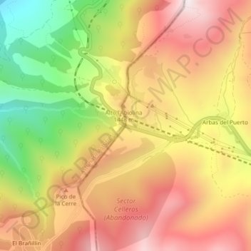 Mapa topográfico Puerto de Pajares, altitude, relevo