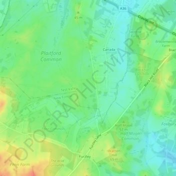 Mapa topográfico Canada Common, altitude, relevo