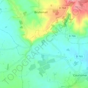 Mapa topográfico Les Moutis, altitude, relevo