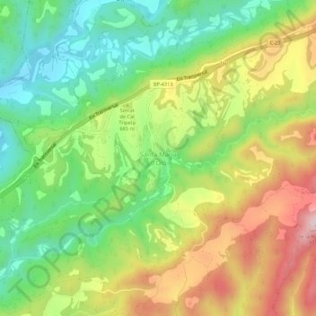 Mapa topográfico Santa Maria d'Oló, altitude, relevo