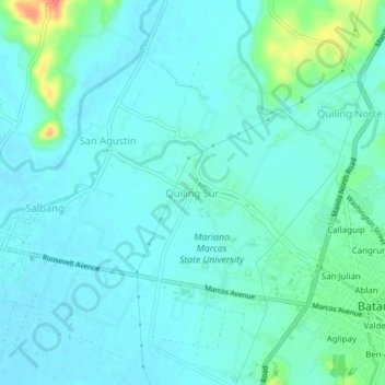 Mapa topográfico Quiling Sur, altitude, relevo