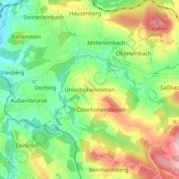 Mapa topográfico Unterhöhenstetten, altitude, relevo