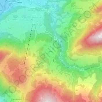 Mapa topográfico Hygna, altitude, relevo