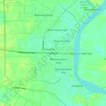 Mapa topográfico Sampit, altitude, relevo