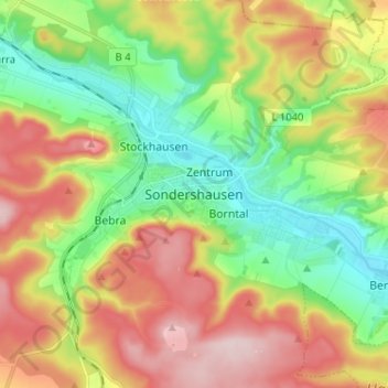 Mapa topográfico Sondershausen, altitude, relevo
