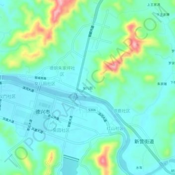 Mapa topográfico 女儿田, altitude, relevo