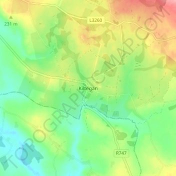 Mapa topográfico Kiltegan, altitude, relevo
