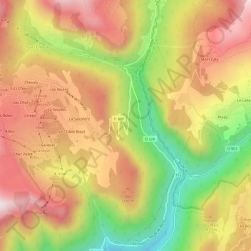 Mapa topográfico Le Plan des Granges, altitude, relevo