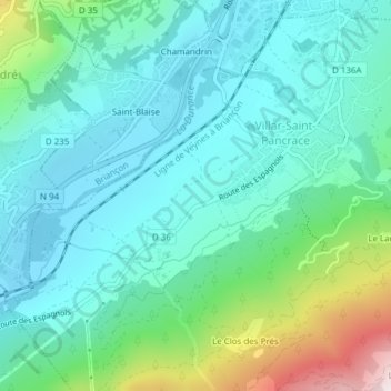 Mapa topográfico Lucis, altitude, relevo