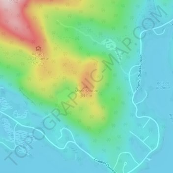 Mapa topográfico Mont Sourire, altitude, relevo