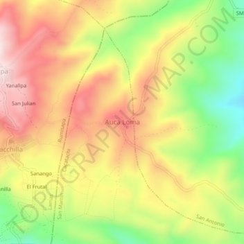 Mapa topográfico Auca Loma, altitude, relevo