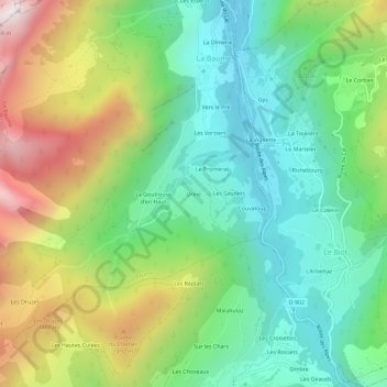 Mapa topográfico Urine, altitude, relevo