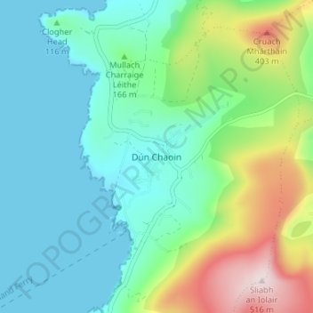 Mapa topográfico Dunquin, altitude, relevo