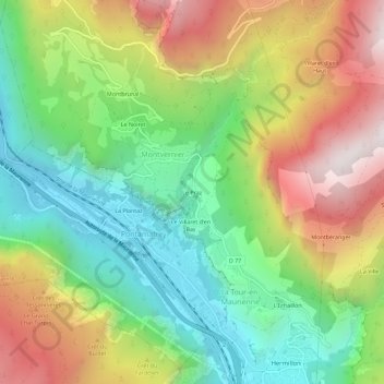 Mapa topográfico Le Praz, altitude, relevo