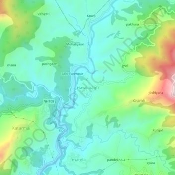 Mapa topográfico Hawālbāgh, altitude, relevo