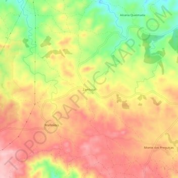 Mapa topográfico Zambujal, altitude, relevo