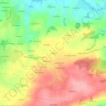 Mapa topográfico Langue, altitude, relevo