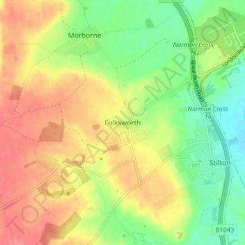 Mapa topográfico Folksworth, altitude, relevo
