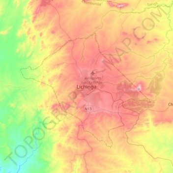 Mapa topográfico Lichinga, altitude, relevo