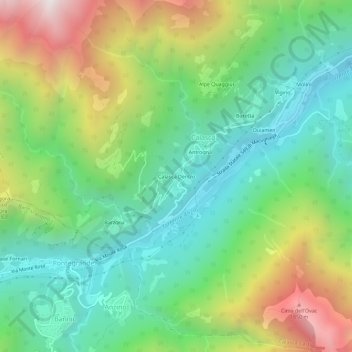 Mapa topográfico Calasca Dentro, altitude, relevo