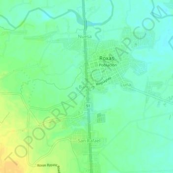 Mapa topográfico Bantug, altitude, relevo