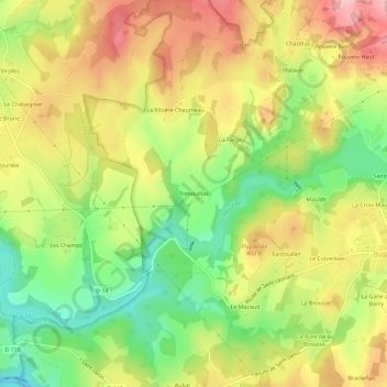 Mapa topográfico Trimouillas, altitude, relevo
