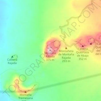 Mapa topográfico Montaña Rajada, altitude, relevo