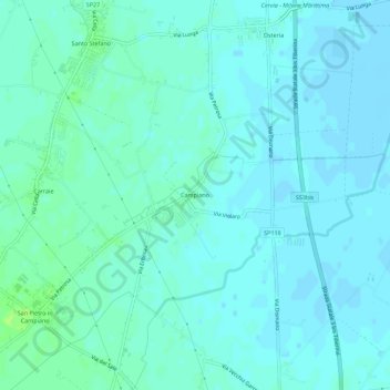 Mapa topográfico Campiano, altitude, relevo