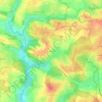 Mapa topográfico La Verrerie, altitude, relevo
