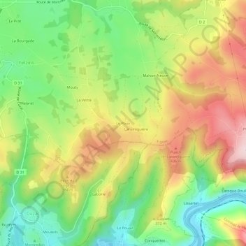 Mapa topográfico Le Poux, altitude, relevo