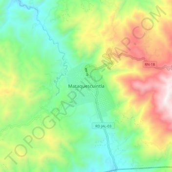 Mapa topográfico Mataquescuintla, altitude, relevo
