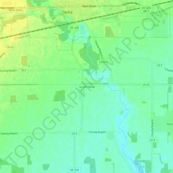 Mapa topográfico South Delta, altitude, relevo