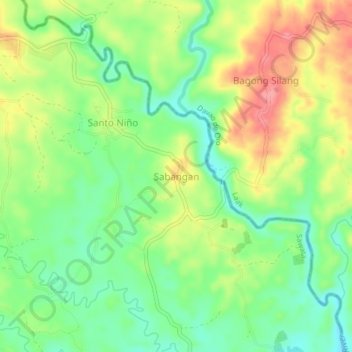 Mapa topográfico Sabangan, altitude, relevo
