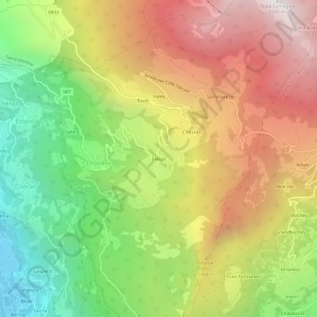 Mapa topográfico Erèsaz, altitude, relevo