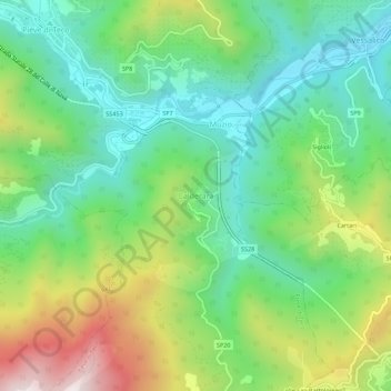 Mapa topográfico Calderara, altitude, relevo