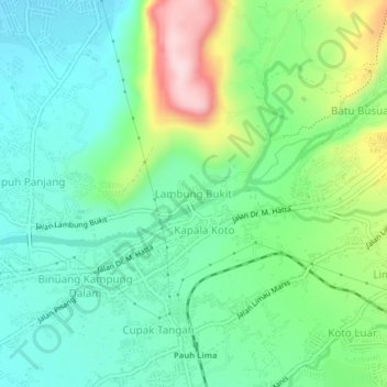 Mapa topográfico Lambung Bukit, altitude, relevo