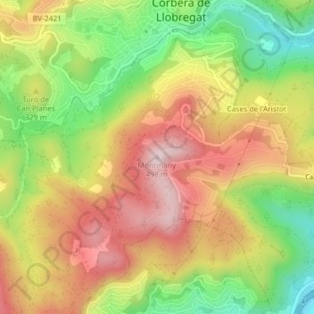 Mapa topográfico Montmany, altitude, relevo