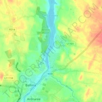 Mapa topográfico Quay Village, altitude, relevo