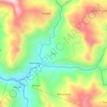 Mapa topográfico Tuel, altitude, relevo