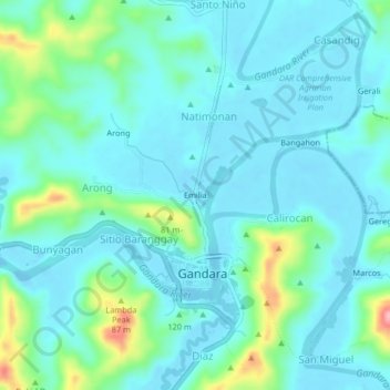 Mapa topográfico Emilia, altitude, relevo