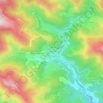 Mapa topográfico La Croisette, altitude, relevo