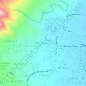 Mapa topográfico Rancabango, altitude, relevo