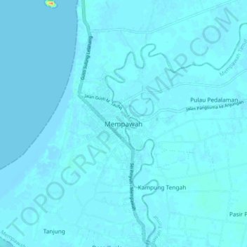 Mapa topográfico Mempawah, altitude, relevo