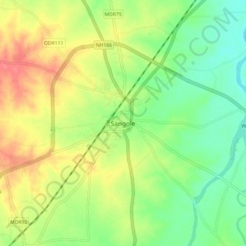 Mapa topográfico Sangole, altitude, relevo
