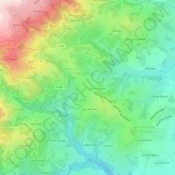 Mapa topográfico La Saulée, altitude, relevo