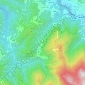 Mapa topográfico Tenerano, altitude, relevo