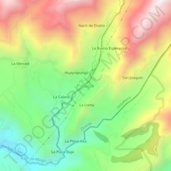 Mapa topográfico Pataquí, altitude, relevo