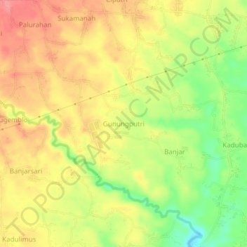 Mapa topográfico Gunungputri, altitude, relevo