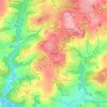 Mapa topográfico Poulloù Bren, altitude, relevo